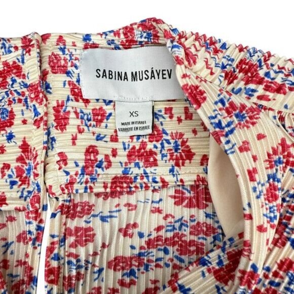 SABINA MUSAYEV Capella Print Pleated Knit Mini Dress XS Ivory Floral Multi Print - Picture 9 of 11